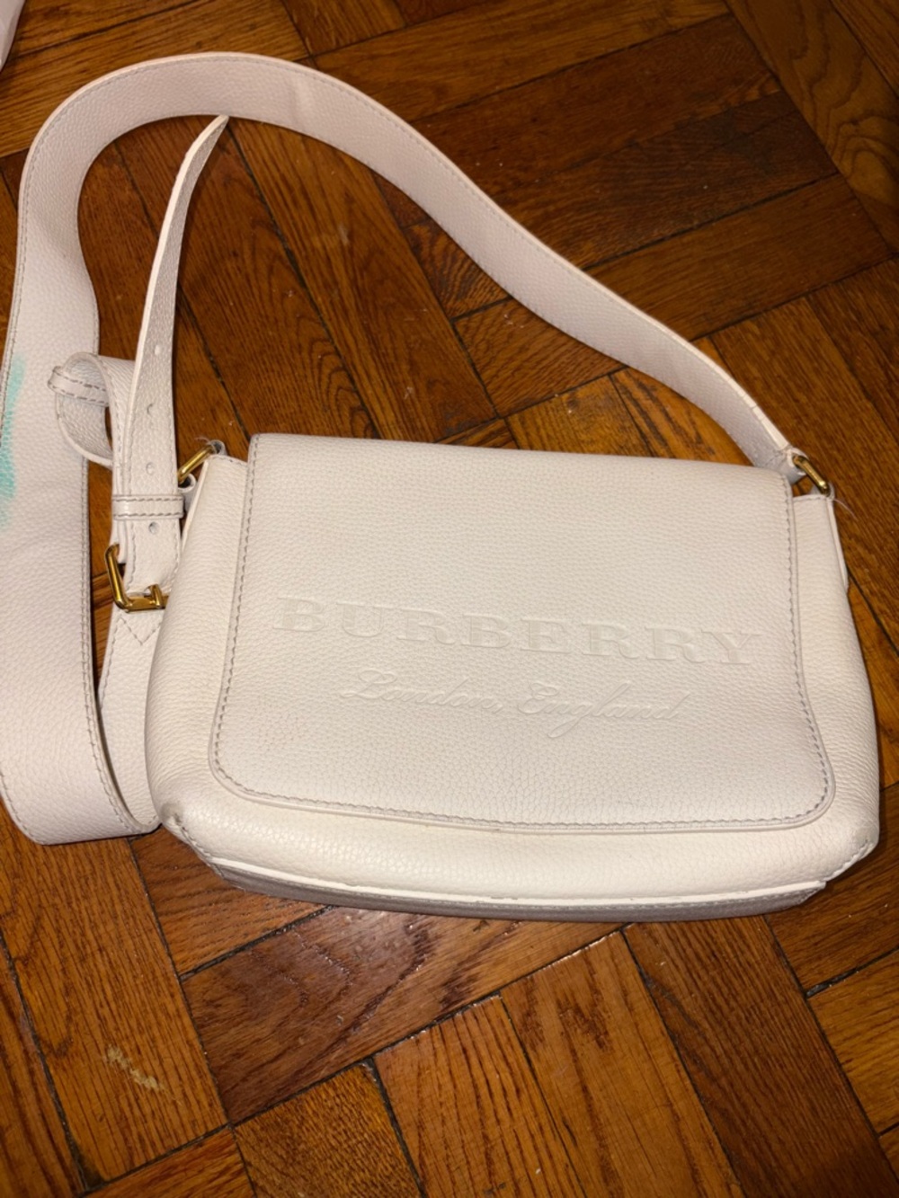 Burberry Cream Leather Flap Crossbody Bag